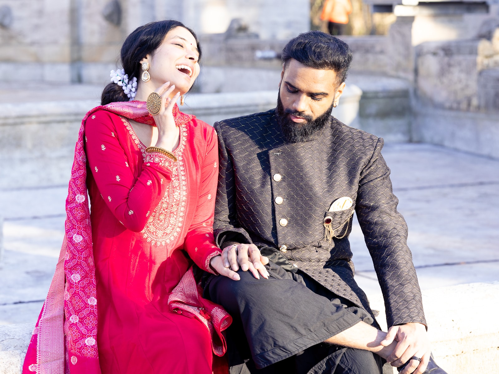 Artistic portrait of Indian bridal couple in elegant pose