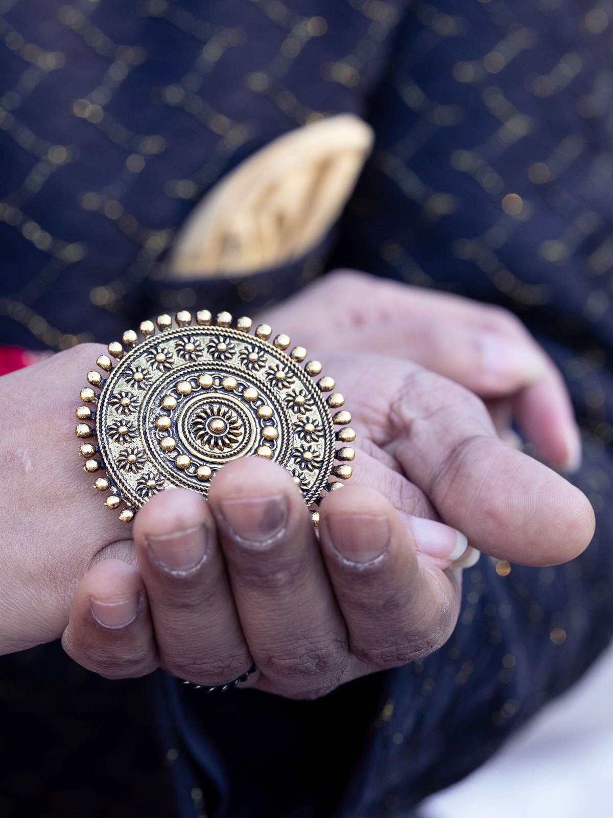 Classic portrait of Indian bridal couple in formal pose