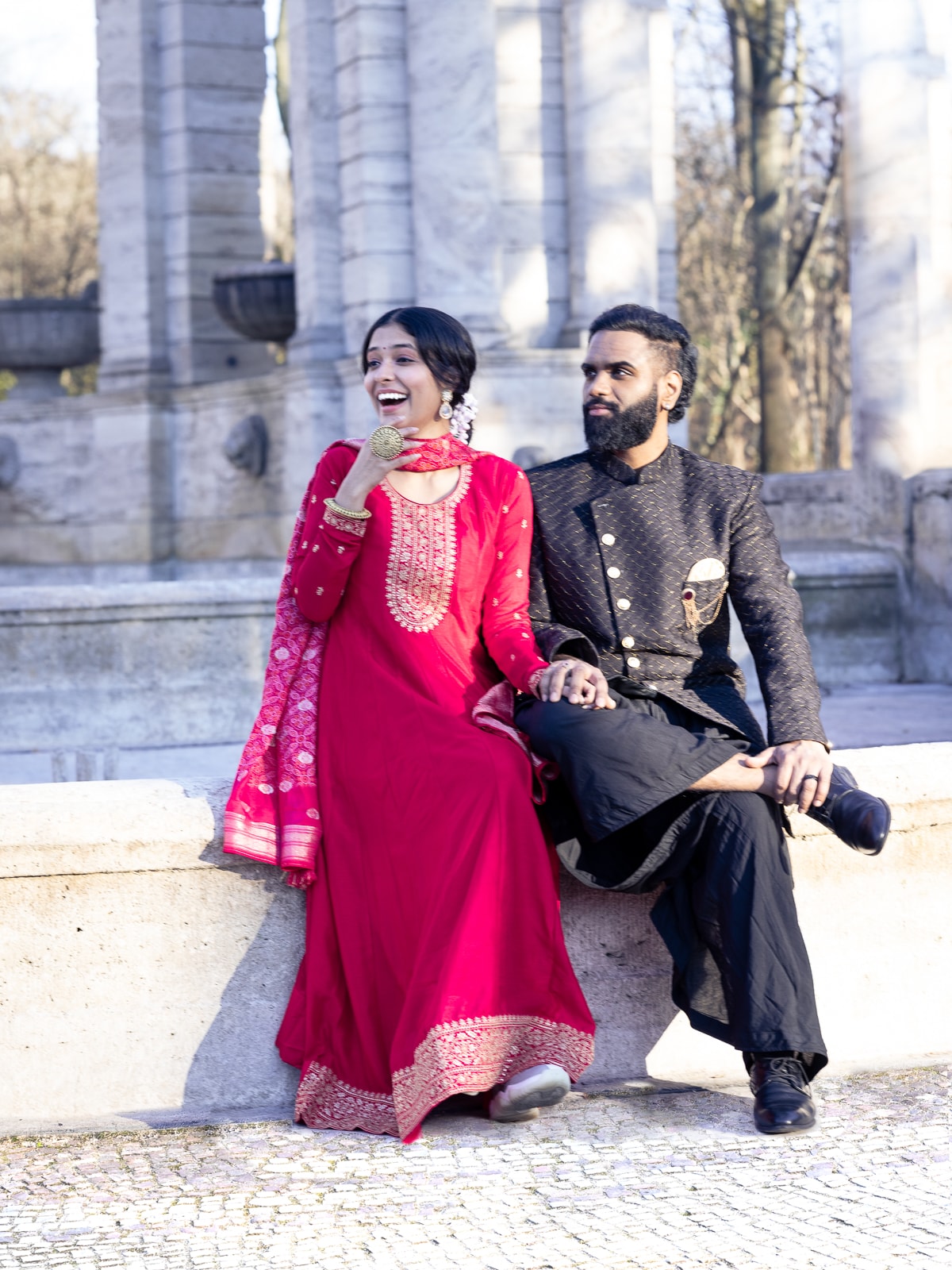 Artistically edited portrait of Indian bridal couple