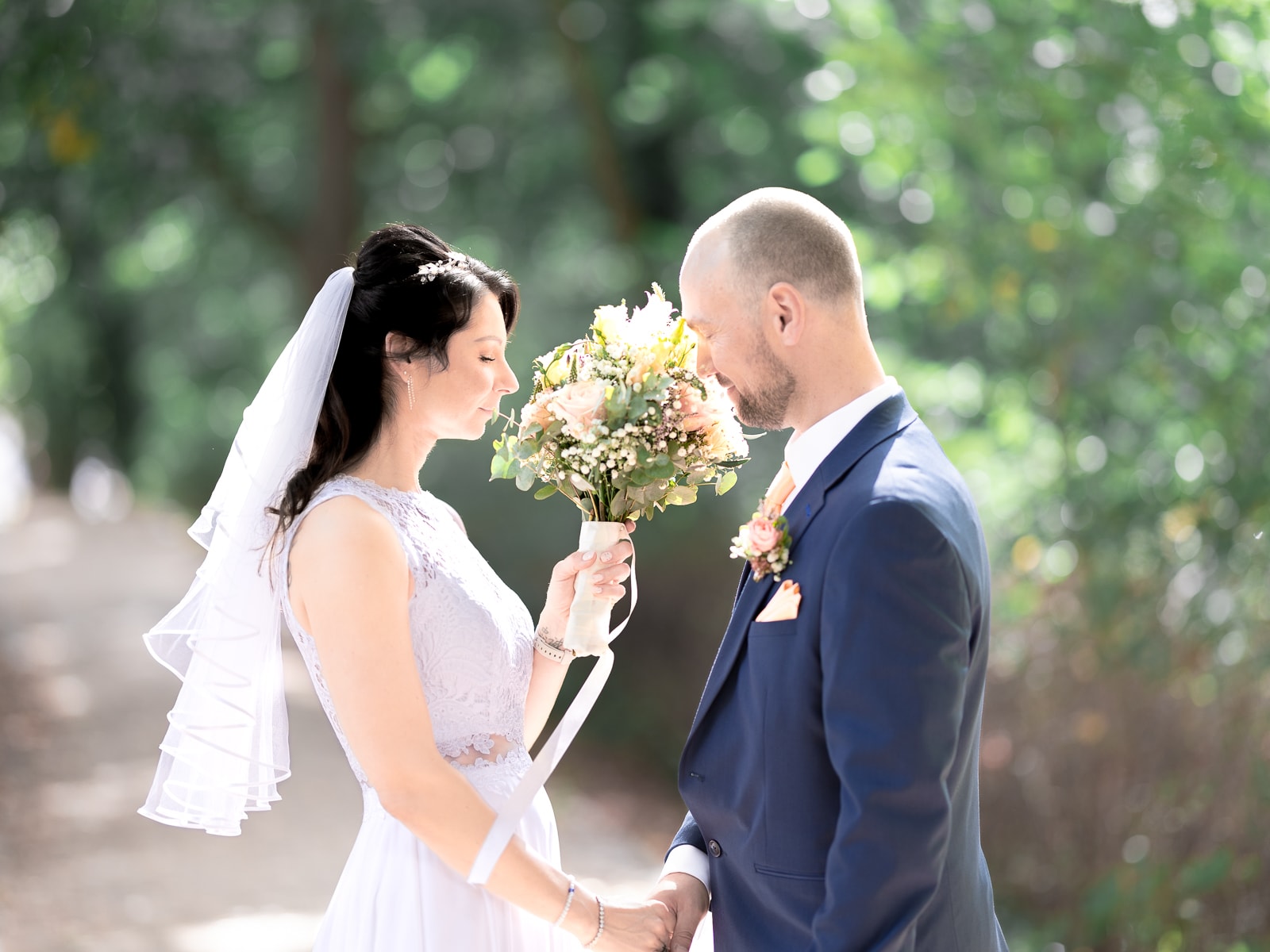 Couple forehead to forehead in romantic pose