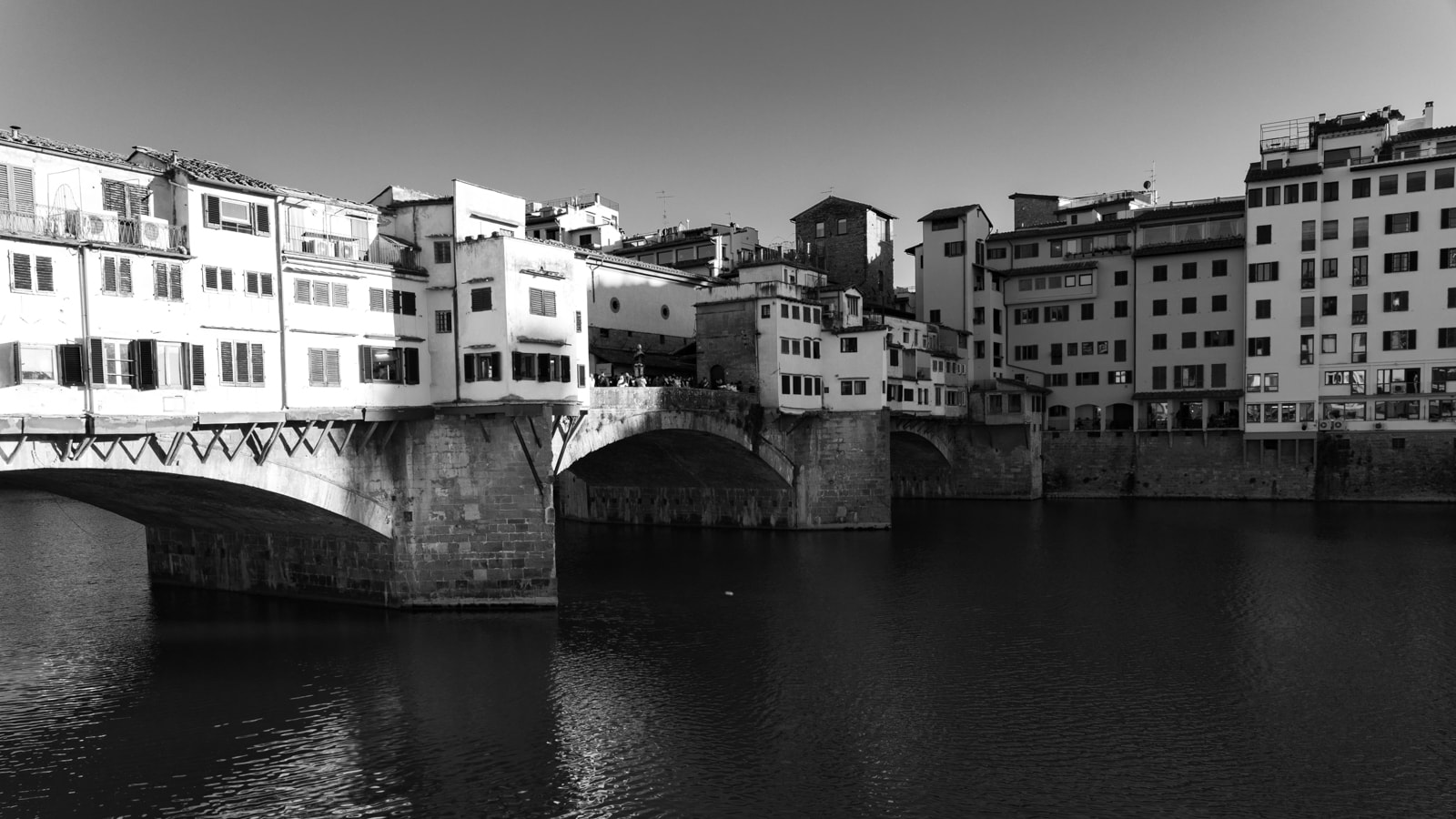 Ponte Vecchio over the Arno river in Florence, black and white